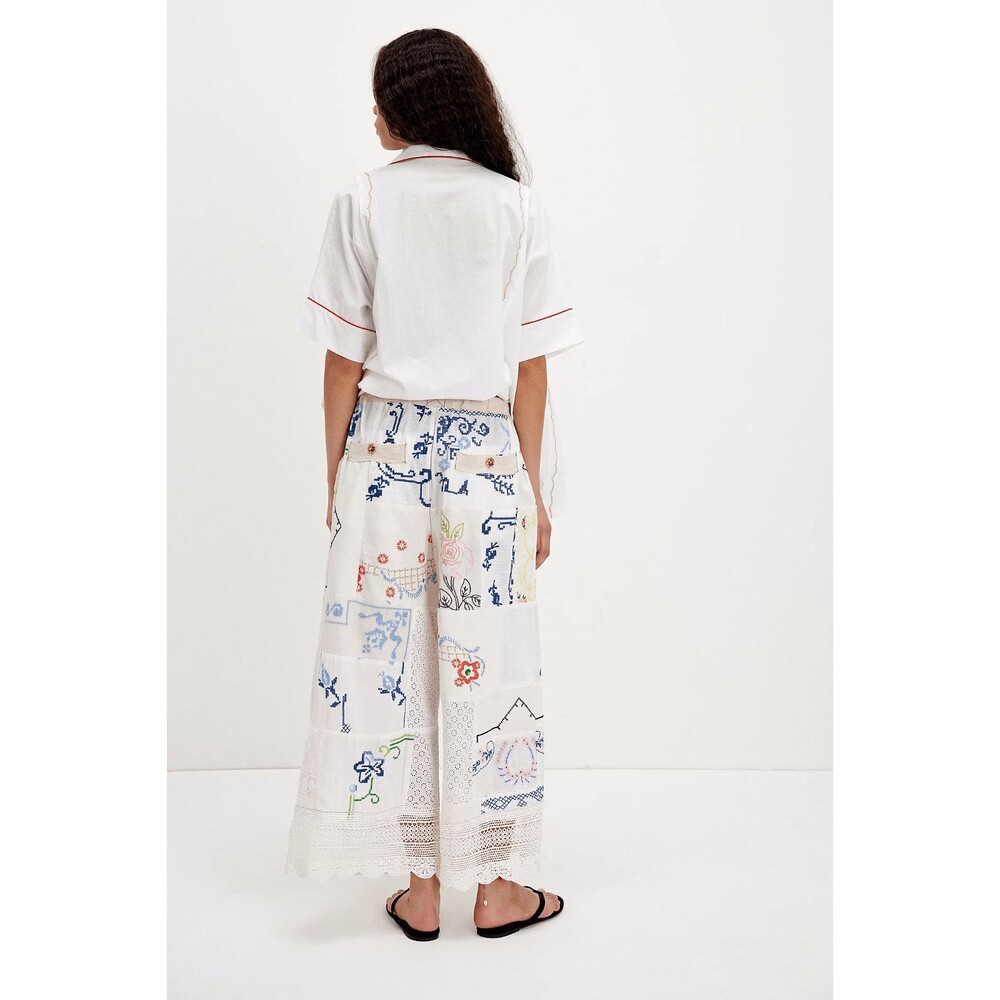 Free People Wallflower Pull-On Pants Embroidered Patchwork L Imperfection - Picture 3 of 7